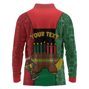 Personalized Happy Kwanzaa Holidays Long Sleeve Polo Shirt Kente Pattern - African Pride