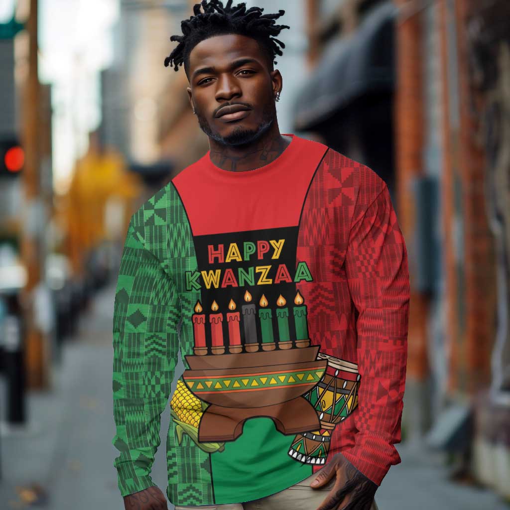 Personalized Happy Kwanzaa Holidays Long Sleeve Shirt Kente Pattern - African Pride