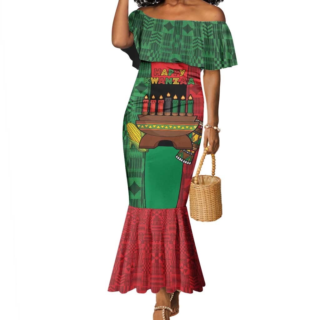 Personalized Happy Kwanzaa Holidays Mermaid Dress Kente Pattern - African Pride