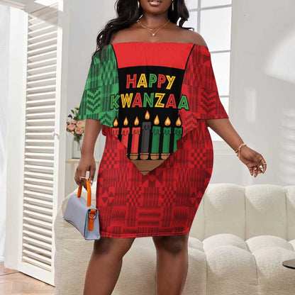 Personalized Happy Kwanzaa Holidays Off Shoulder Short Dress Kente Pattern - African Pride