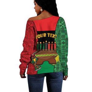 Personalized Happy Kwanzaa Holidays Off Shoulder Sweater Kente Pattern - African Pride