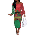 Personalized Happy Kwanzaa Holidays Off The Shoulder Long Sleeve Dress Kente Pattern - African Pride