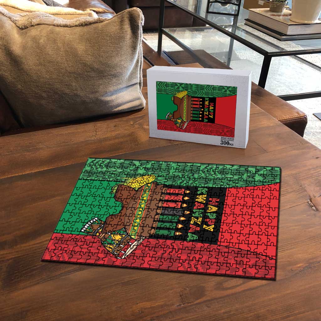 Happy Kwanzaa Puzzle Kinara With Kente Pattern
