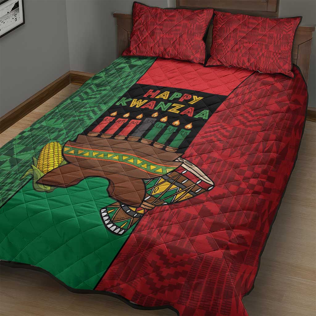 Happy Kwanzaa Holidays Quilt Bed Set Kente Pattern - African Pride