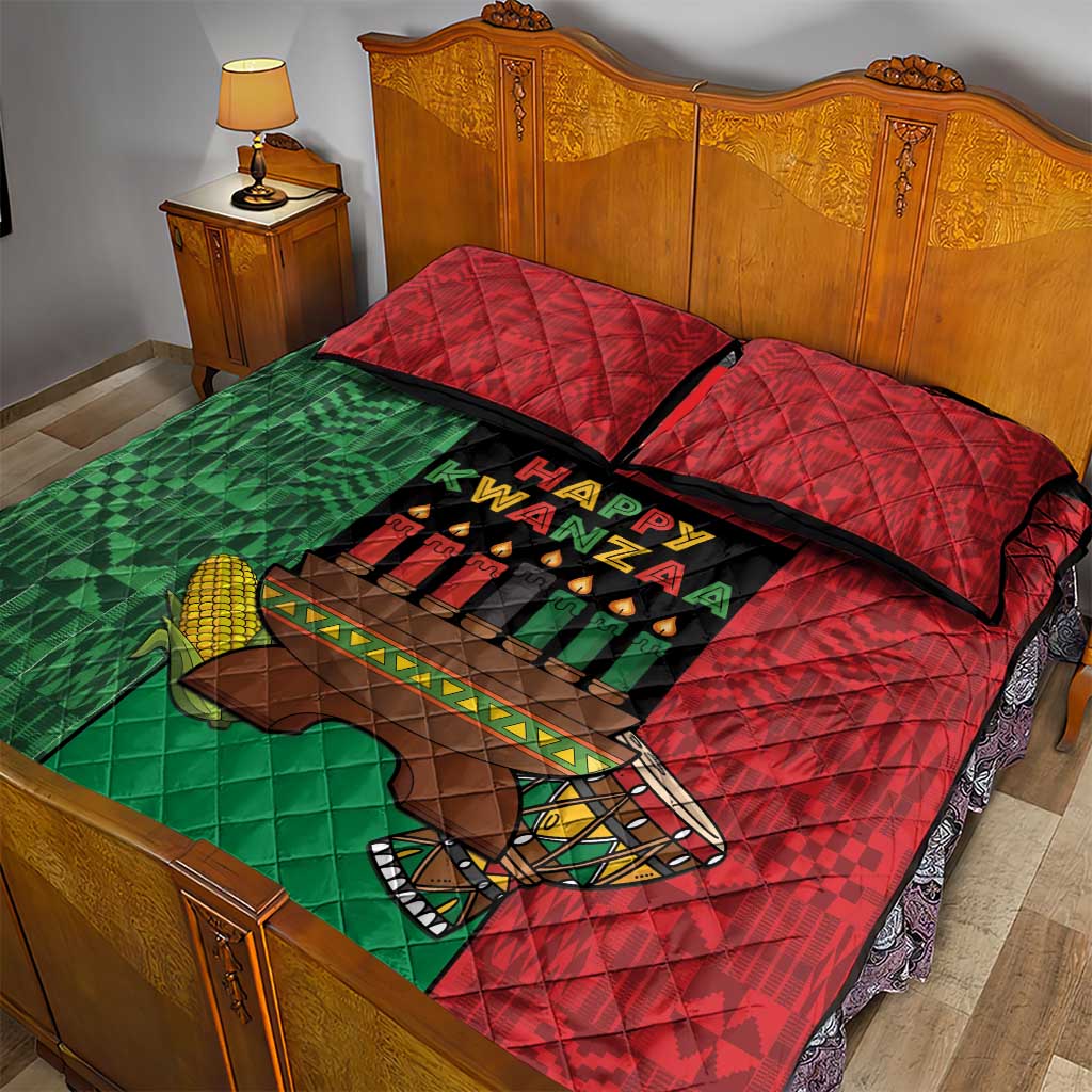 Happy Kwanzaa Holidays Quilt Bed Set Kente Pattern - African Pride