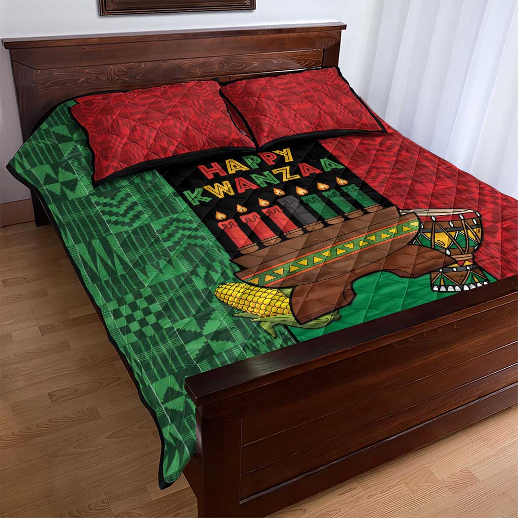 Happy Kwanzaa Holidays Quilt Bed Set Kente Pattern - African Pride