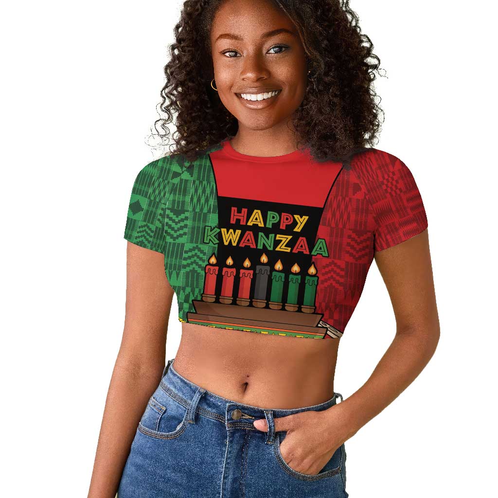 Personalized Happy Kwanzaa Holidays Raglan Cropped T shirt Kente Pattern - African Pride