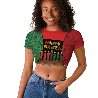 Personalized Happy Kwanzaa Holidays Raglan Cropped T shirt Kente Pattern - African Pride