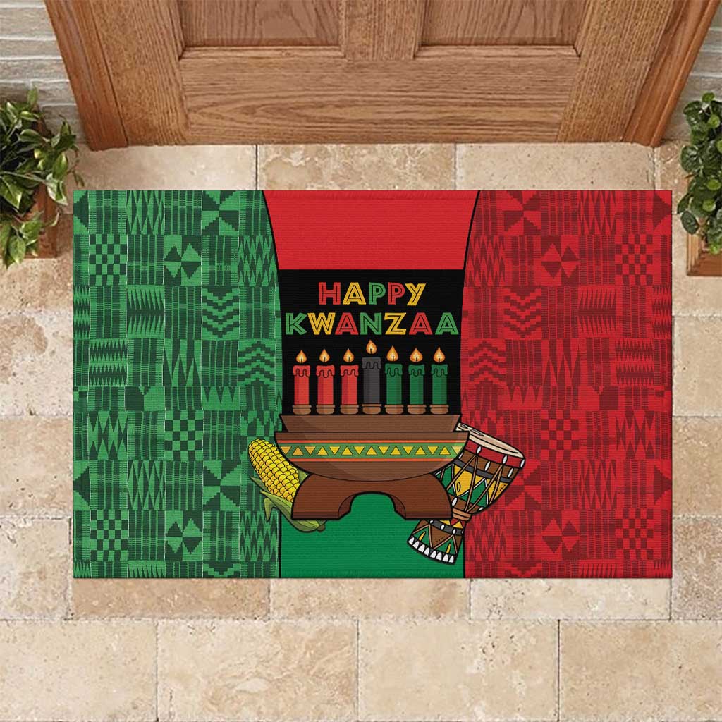 Happy Kwanzaa Holidays Rubber Doormat Kente Pattern - African Pride