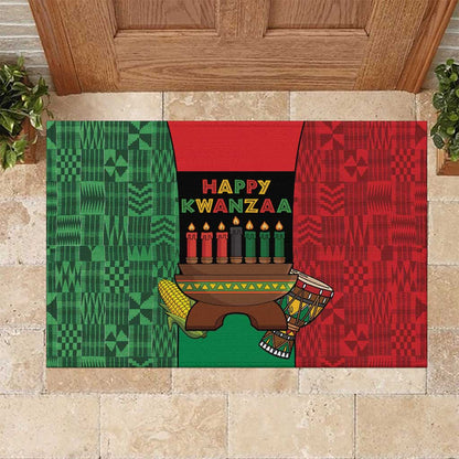 Happy Kwanzaa Holidays Rubber Doormat Kente Pattern - African Pride