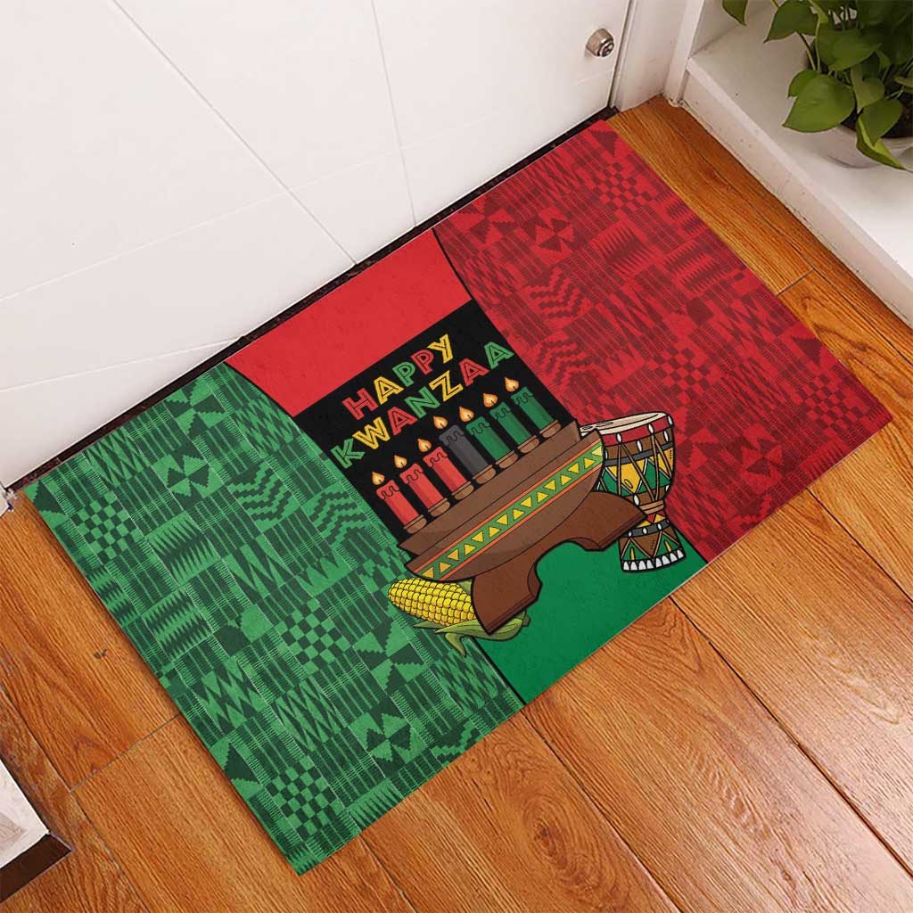Happy Kwanzaa Holidays Rubber Doormat Kente Pattern - African Pride