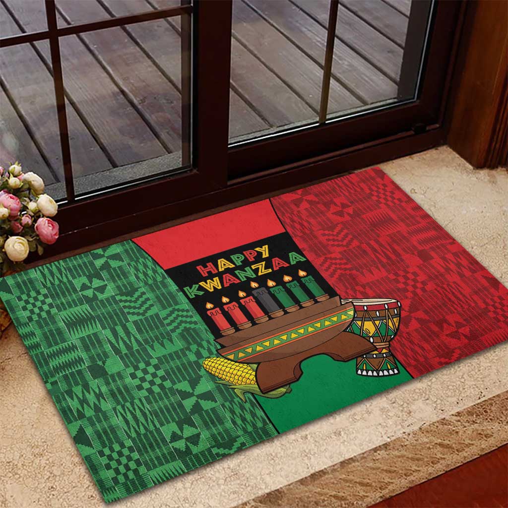 Happy Kwanzaa Holidays Rubber Doormat Kente Pattern - African Pride