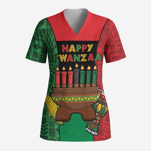 Personalized Happy Kwanzaa Holidays Scrub Top Kente Pattern - African Pride