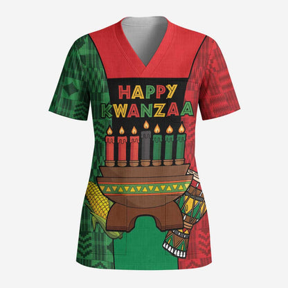 Personalized Happy Kwanzaa Holidays Scrub Top Kente Pattern - African Pride