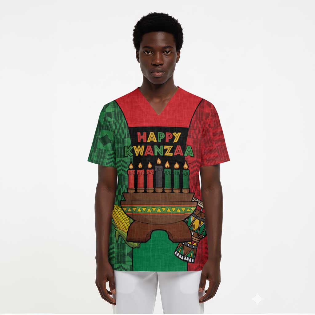 Personalized Happy Kwanzaa Holidays Scrub Top Kente Pattern - African Pride