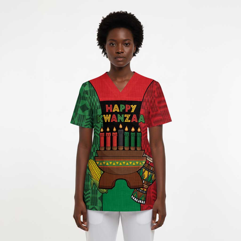 Personalized Happy Kwanzaa Holidays Scrub Top Kente Pattern - African Pride