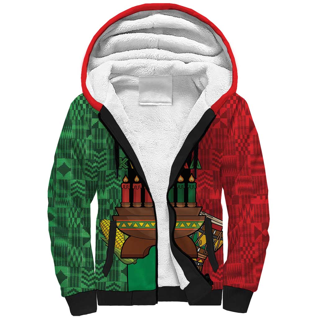 Personalized Happy Kwanzaa Holidays Sherpa Hoodie Kente Pattern - African Pride