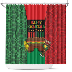 Happy Kwanzaa Holidays Shower Curtain Kente Pattern - African Pride