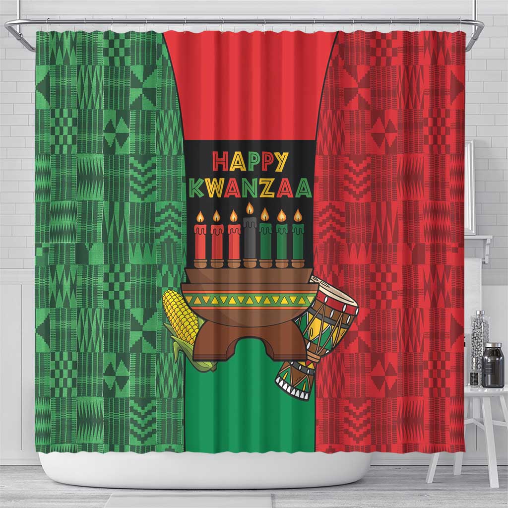 Happy Kwanzaa Holidays Shower Curtain Kente Pattern - African Pride