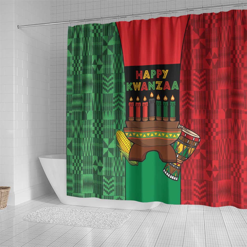 Happy Kwanzaa Holidays Shower Curtain Kente Pattern - African Pride