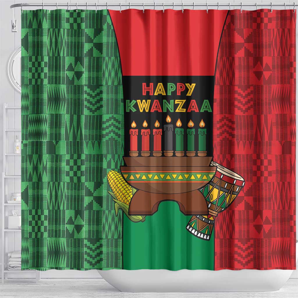 Happy Kwanzaa Holidays Shower Curtain Kente Pattern - African Pride