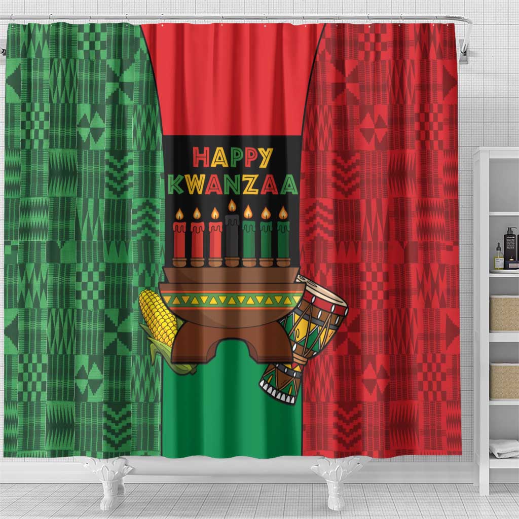 Happy Kwanzaa Holidays Shower Curtain Kente Pattern - African Pride