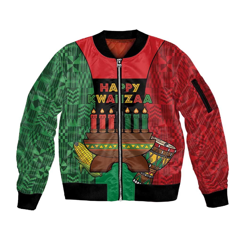 Personalized Happy Kwanzaa Holidays Sleeve Zip Bomber Jacket Kente Pattern - African Pride