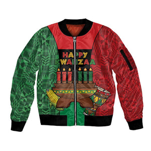 Personalized Happy Kwanzaa Holidays Sleeve Zip Bomber Jacket Kente Pattern - African Pride