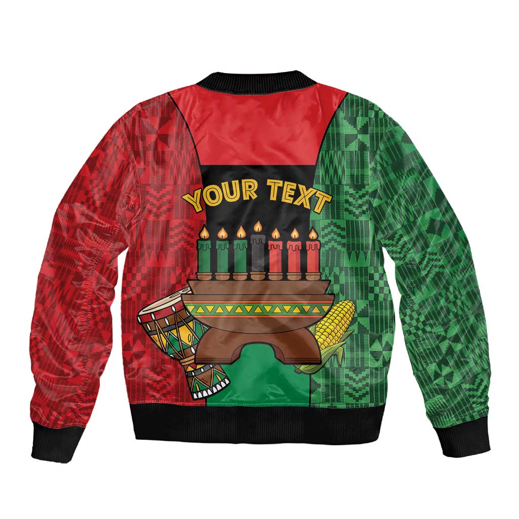 Personalized Happy Kwanzaa Holidays Sleeve Zip Bomber Jacket Kente Pattern - African Pride