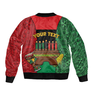 Personalized Happy Kwanzaa Holidays Sleeve Zip Bomber Jacket Kente Pattern - African Pride