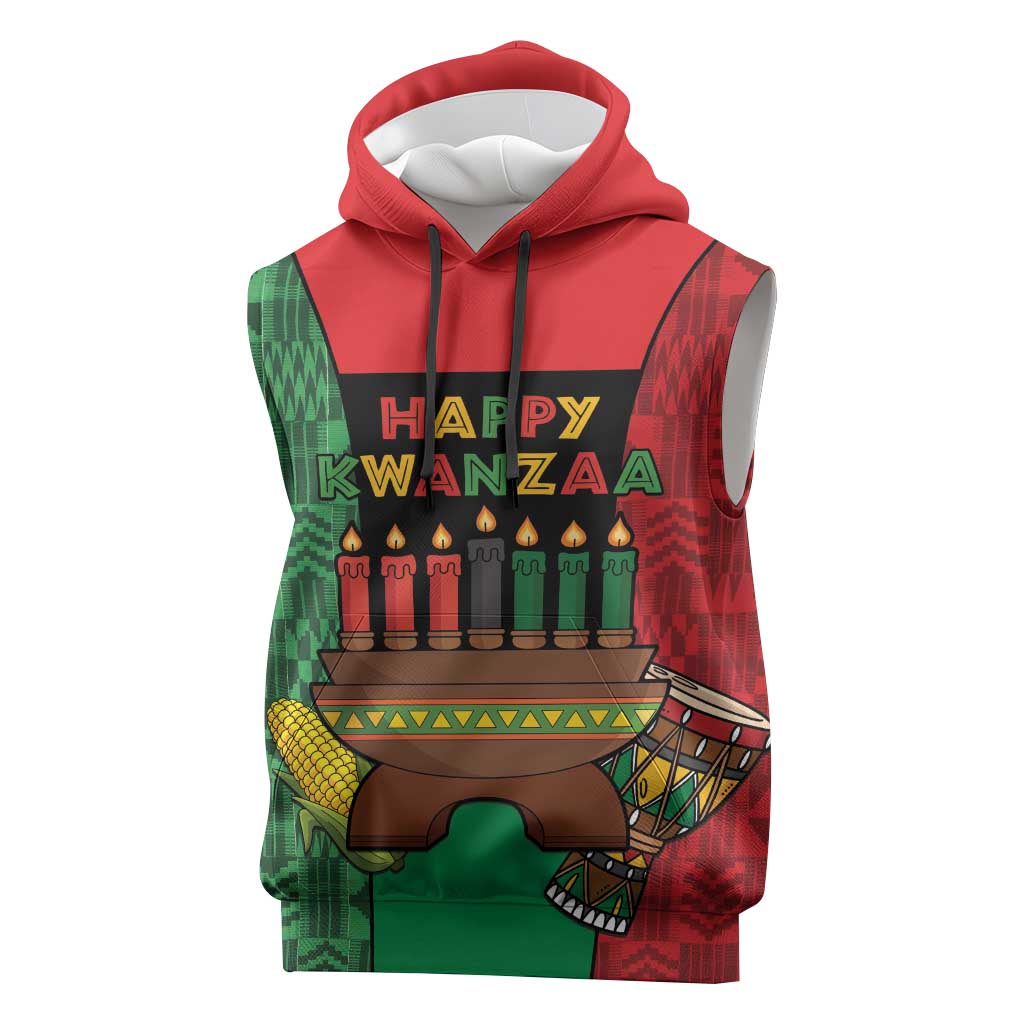 Personalized Happy Kwanzaa Holidays Sleeveless Hoodie Kente Pattern - African Pride
