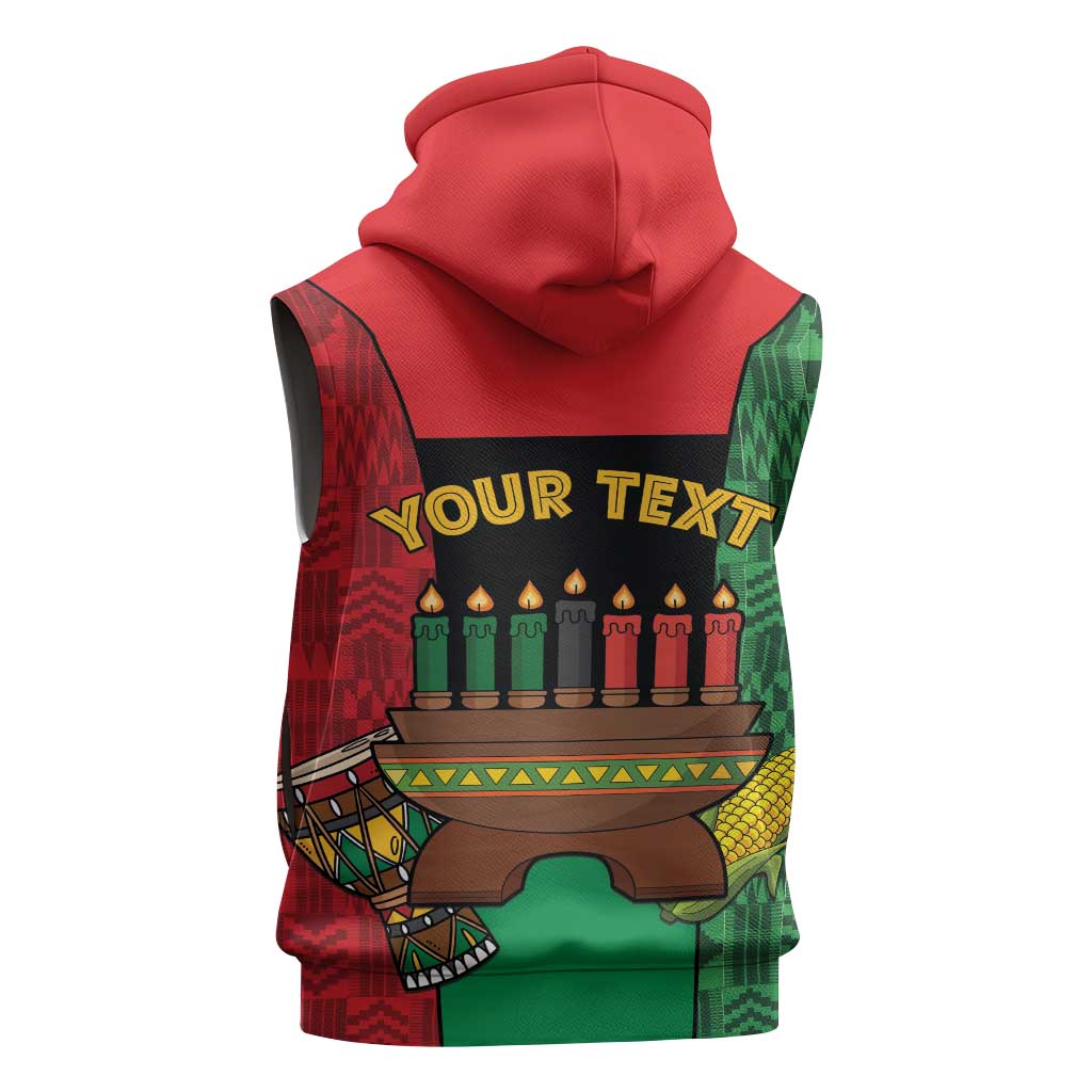 Personalized Happy Kwanzaa Holidays Sleeveless Hoodie Kente Pattern - African Pride