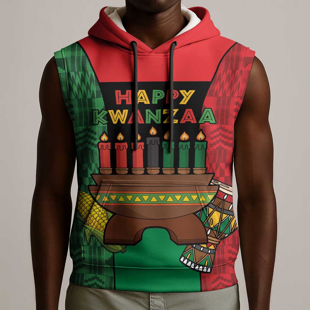 Personalized Happy Kwanzaa Holidays Sleeveless Hoodie Kente Pattern - African Pride
