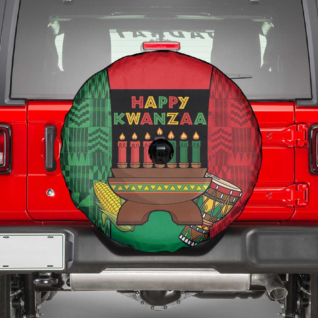 Happy Kwanzaa Holidays Spare Tire Cover Kente Pattern - African Pride
