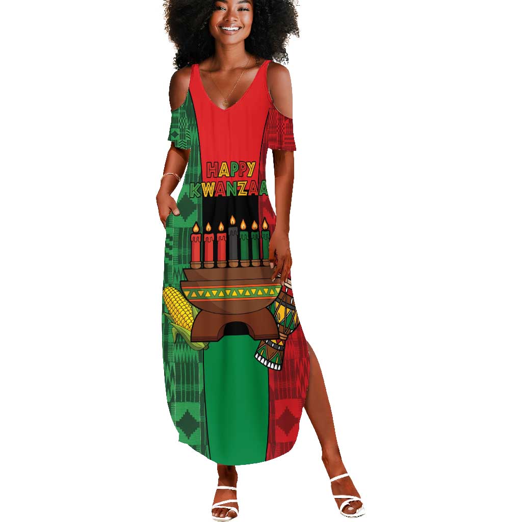 Personalized Happy Kwanzaa Holidays Summer Maxi Dress Kente Pattern - African Pride