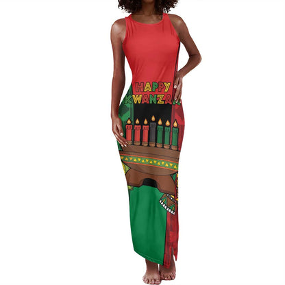 Personalized Happy Kwanzaa Holidays Tank Maxi Dress Kente Pattern - African Pride