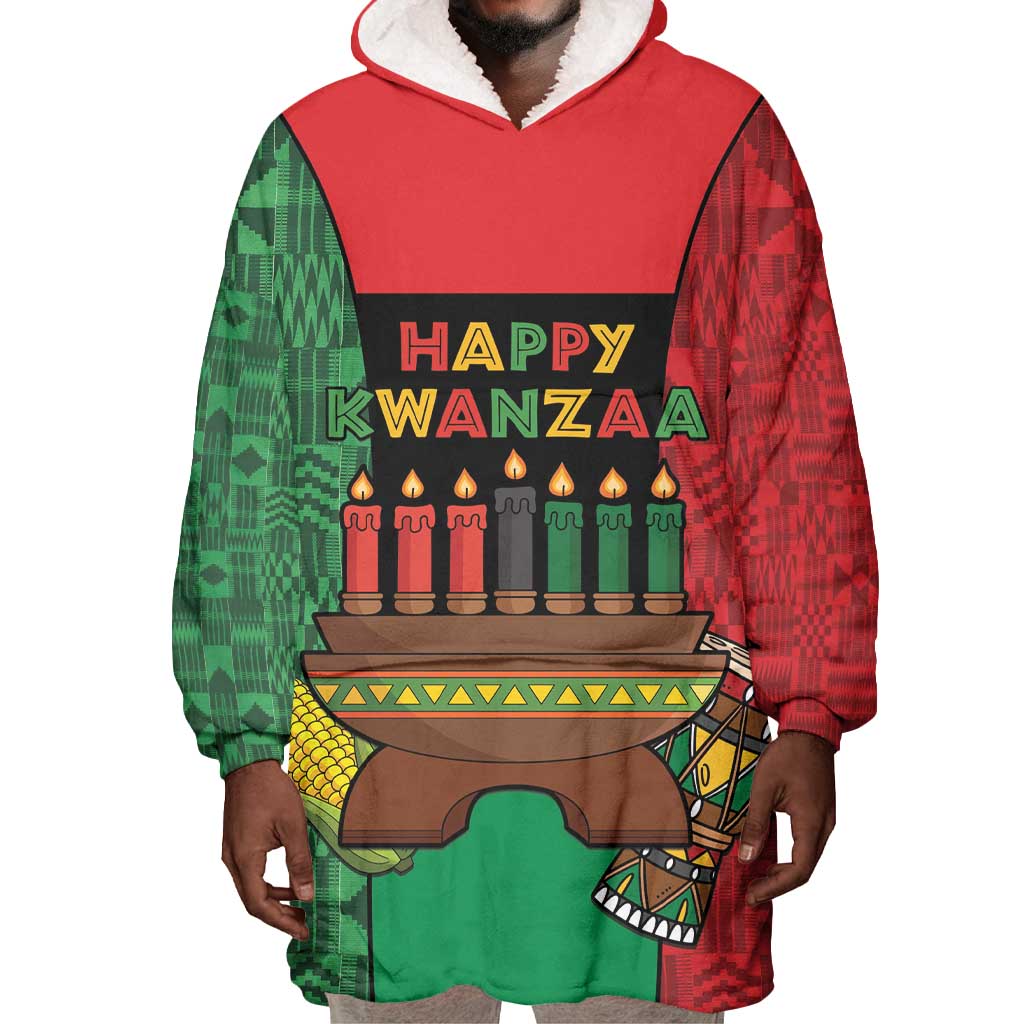 Personalized Happy Kwanzaa Holidays Wearable Blanket Hoodie Kente Pattern - African Pride