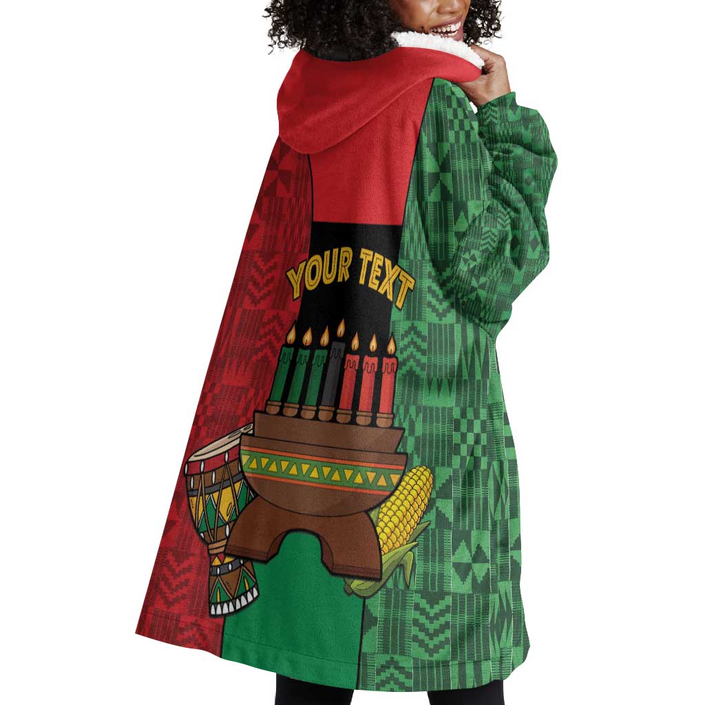 Personalized Happy Kwanzaa Holidays Wearable Blanket Hoodie Kente Pattern - African Pride