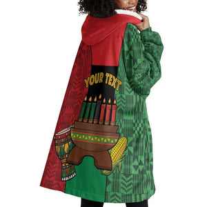 Personalized Happy Kwanzaa Holidays Wearable Blanket Hoodie Kente Pattern - African Pride