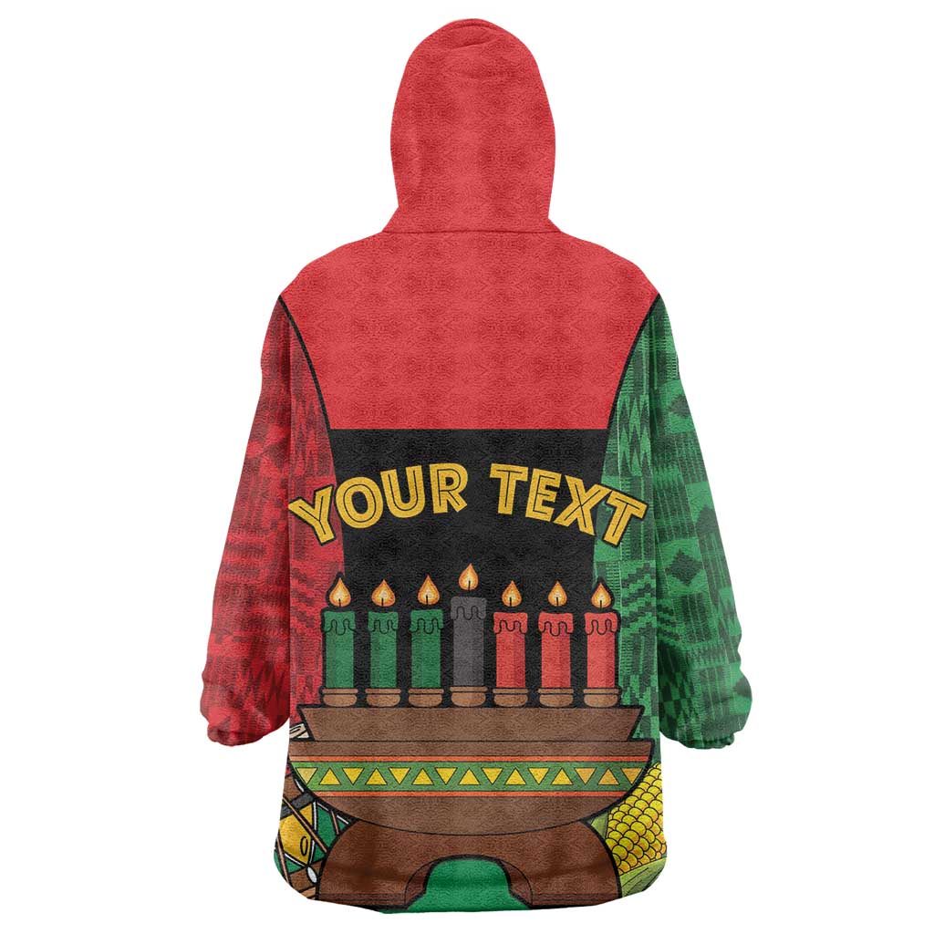 Personalized Happy Kwanzaa Holidays Wearable Blanket Hoodie Kente Pattern - African Pride
