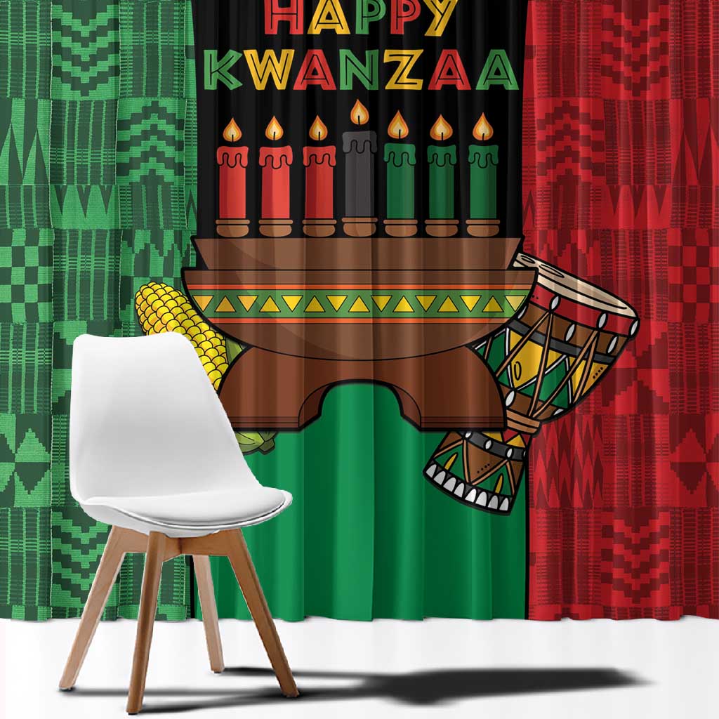 Happy Kwanzaa Holidays Window Curtain Kente Pattern - African Pride
