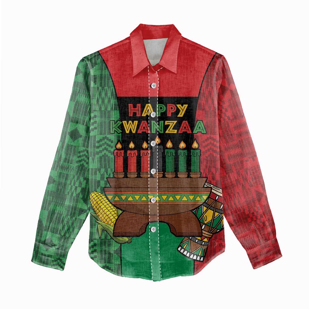 Personalized Happy Kwanzaa Holidays Women Casual Shirt Kente Pattern - African Pride