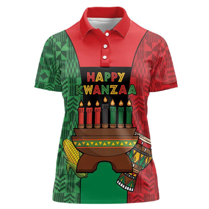 Personalized Happy Kwanzaa Holidays Women Polo Shirt Kente Pattern - African Pride