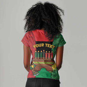 Personalized Happy Kwanzaa Holidays Women V-Neck T-Shirt Kente Pattern - African Pride