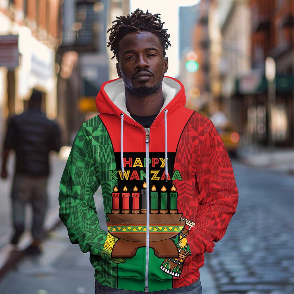 Personalized Happy Kwanzaa Holidays Zip Hoodie Kente Pattern - African Pride