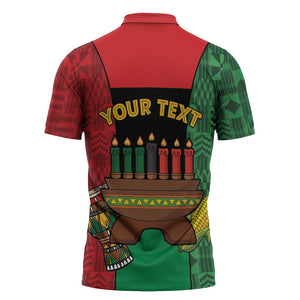 Personalized Happy Kwanzaa Zipper Polo Shirt Kinara With Kente Pattern
