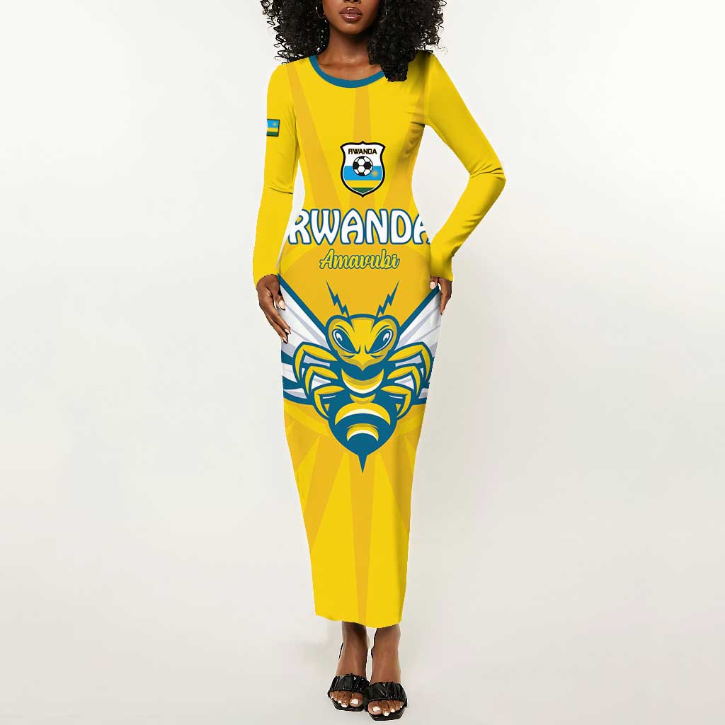 Custom Afro Rwanda Football Long Sleeve Bodycon Dress Go Wasps LT15