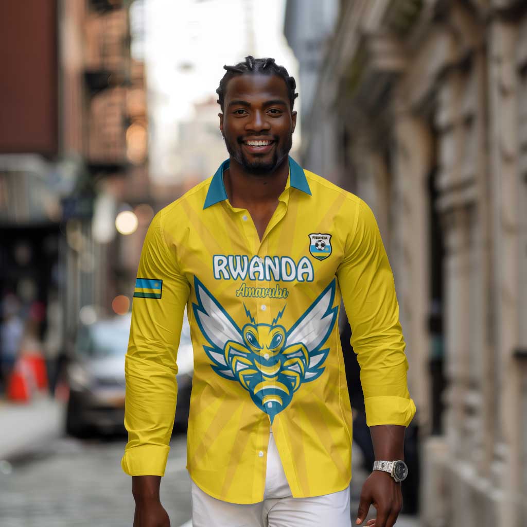 Custom Afro Rwanda Football Long Sleeve Button Shirt Go Wasps