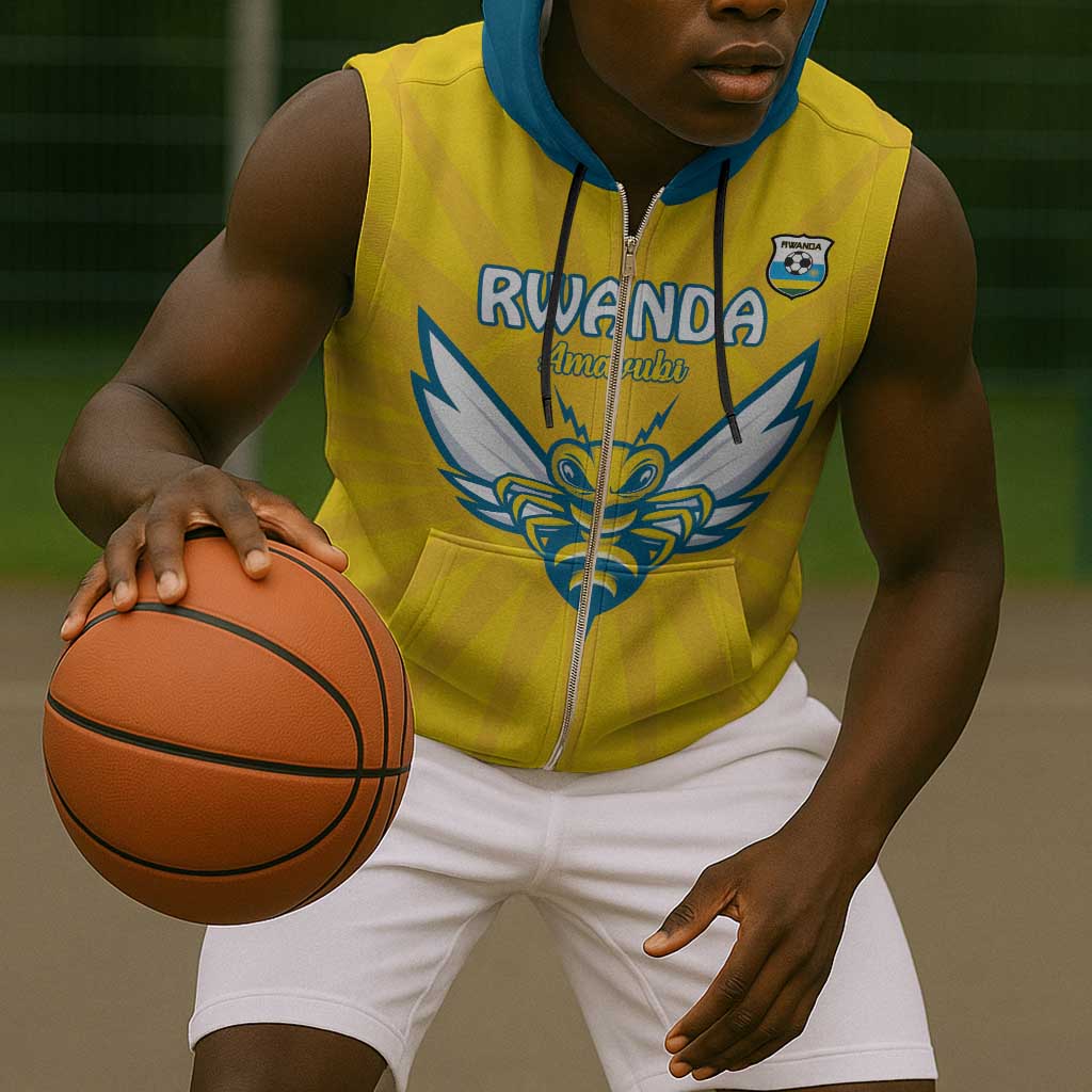 Custom Afro Rwanda Football Sleeveless Zip Hoodie Go Wasps - African Pride