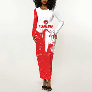 Custom Tunisia Football Long Sleeve Bodycon Dress Go Champions LT15